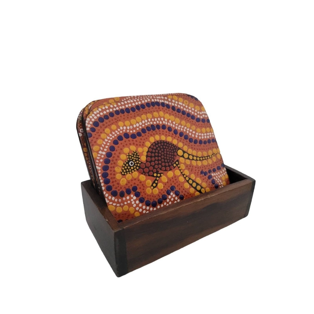 Boomiri Australia Coaster Set Unisex OS Multi Excellent Aboriginal Dot Art Wood